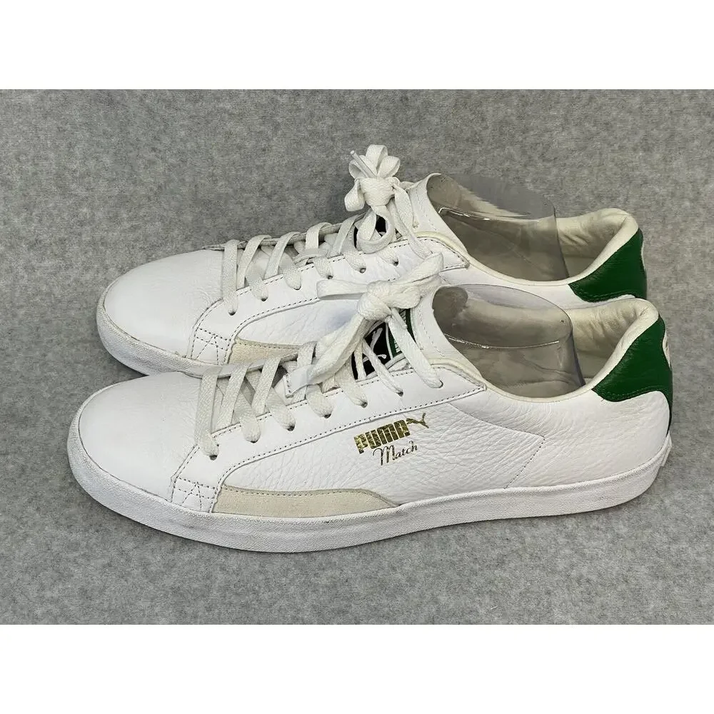 Puma Match Vulc Mens White Green Leather Casual Shoes Sneakers Size 10